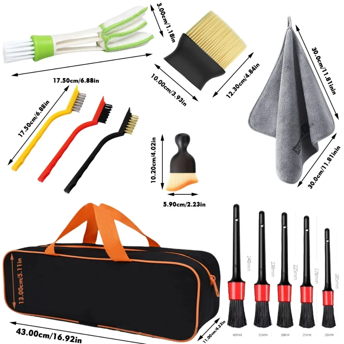 1-15Pcs Car Detailing Cleaning Brush Kit Power Scrubber For Leather Air Vents Rim Dust Removal Auto Interior Care Tools
