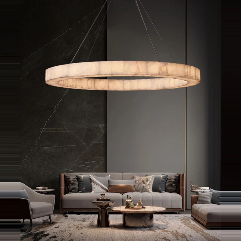 Build Your Home Led Retro American Marble Ring Black Hanging Lamps Chandelier Lighting 2026 New Trend Lustre For Living Room