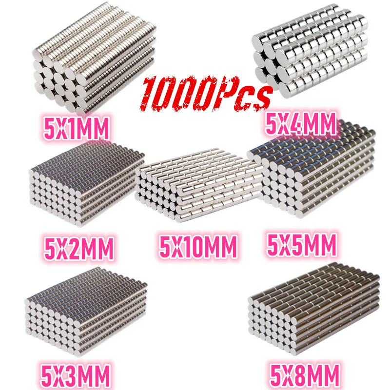 Zion 500/1000pcs Mini Small N35 Round Magnet Dia 5x1 5x2 5x3mm Neodymium Magnet Permanent NdFeB Super Strong Powerful Magnets