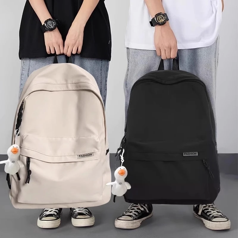Korean Style Casual Backpack for Men Women Lightweight School Travel Daily Bag with Cute Duck Pendant Free Shipping