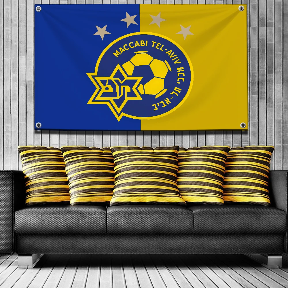 MACCABI TEL-AVIV Flags 2×3ft 3×5ft Banner for Garage Wall Tapestry Curtain Rcing Flag 90x150cm Banner for Garage Bar Home Garden