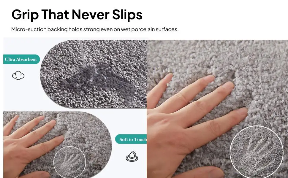 Flocking Bathroom Rug Non-slip Curved Shower Mat Soft Absorbent Carpet for Toilet Hallway Balcony