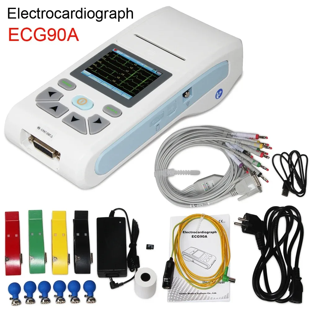 CONTEC Сенсорный экран ECG90A ЭКГ ЭКГ-машина Одноканальная 12-проводная ручка Цифровой электрокардиограф USB Анализ программного обеспечения для ПК