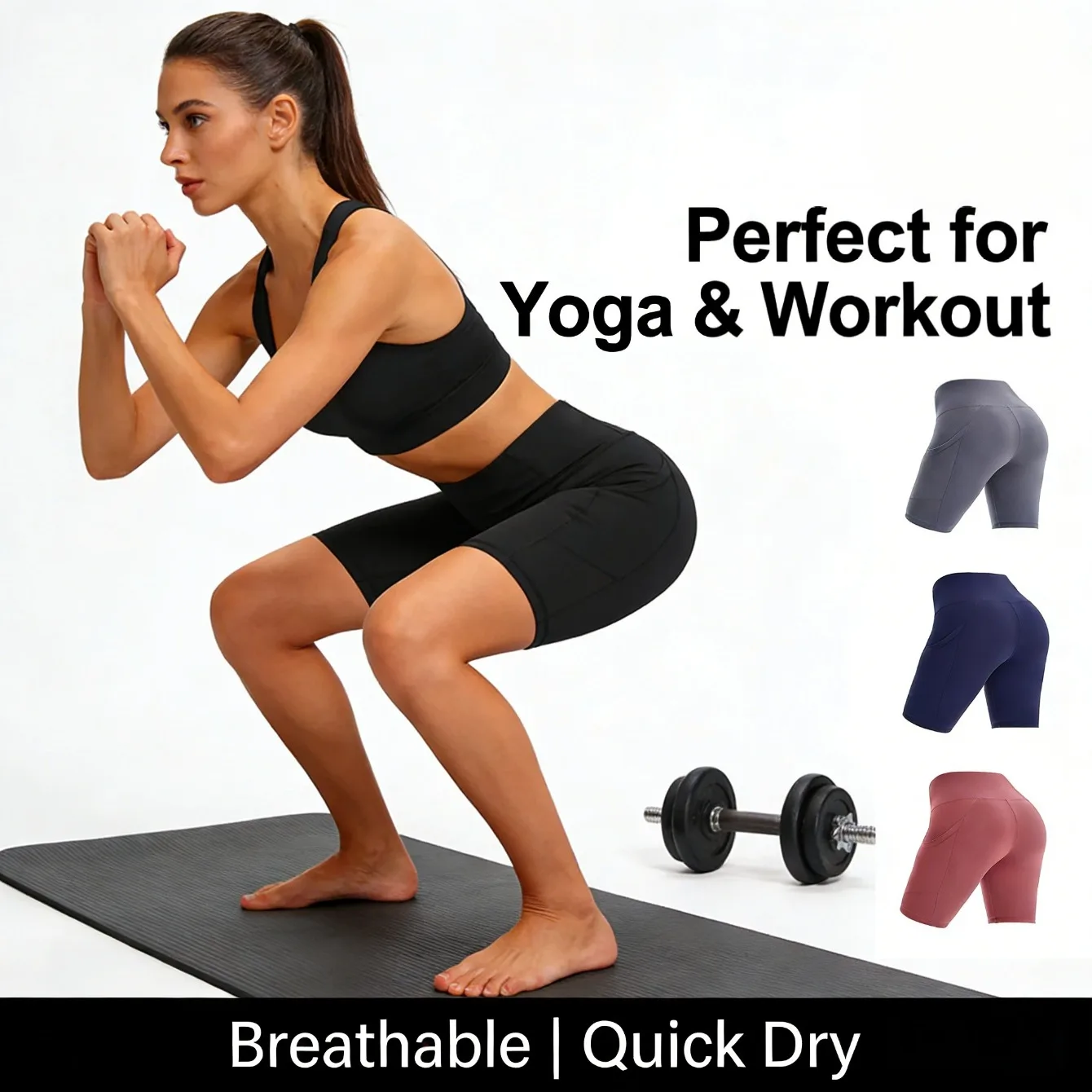 

Женские спортивные брюки длиной 5 дюймов, облегающие, с высокой талией, эластичные, с боковыми карманами, специально для бега, йоги и фитнеса