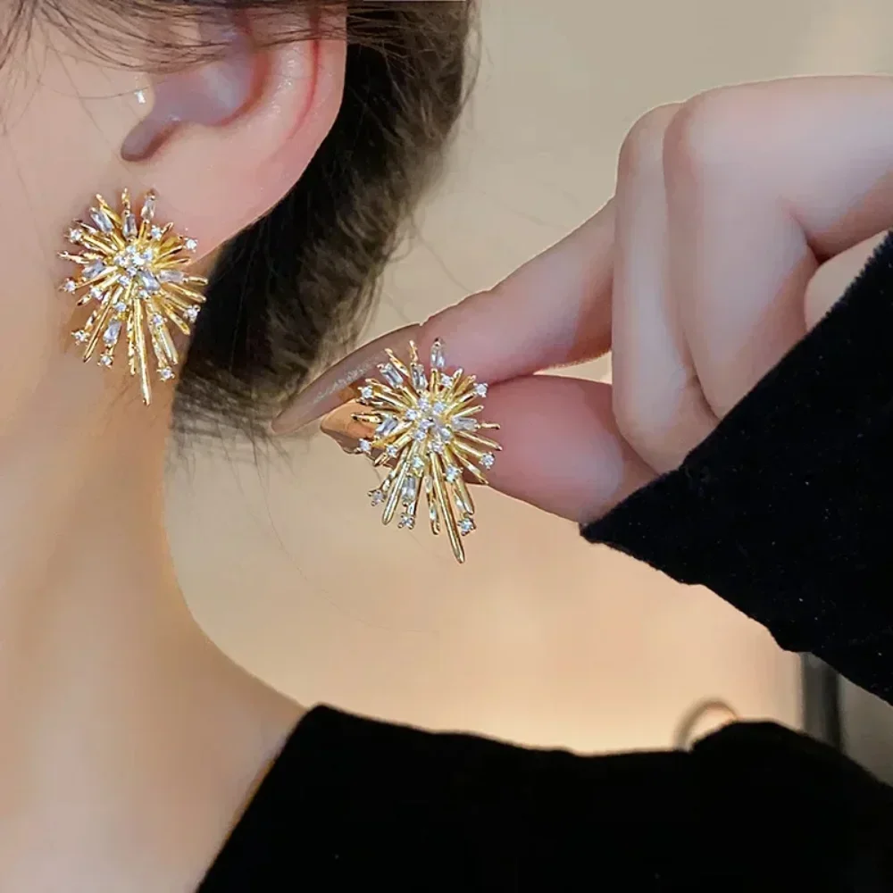 Korean New Design Hot Sale Fashion Jewelry Personality Firework Flowers Earrings Metal Copper Inlaid Zircon Earrings for Women