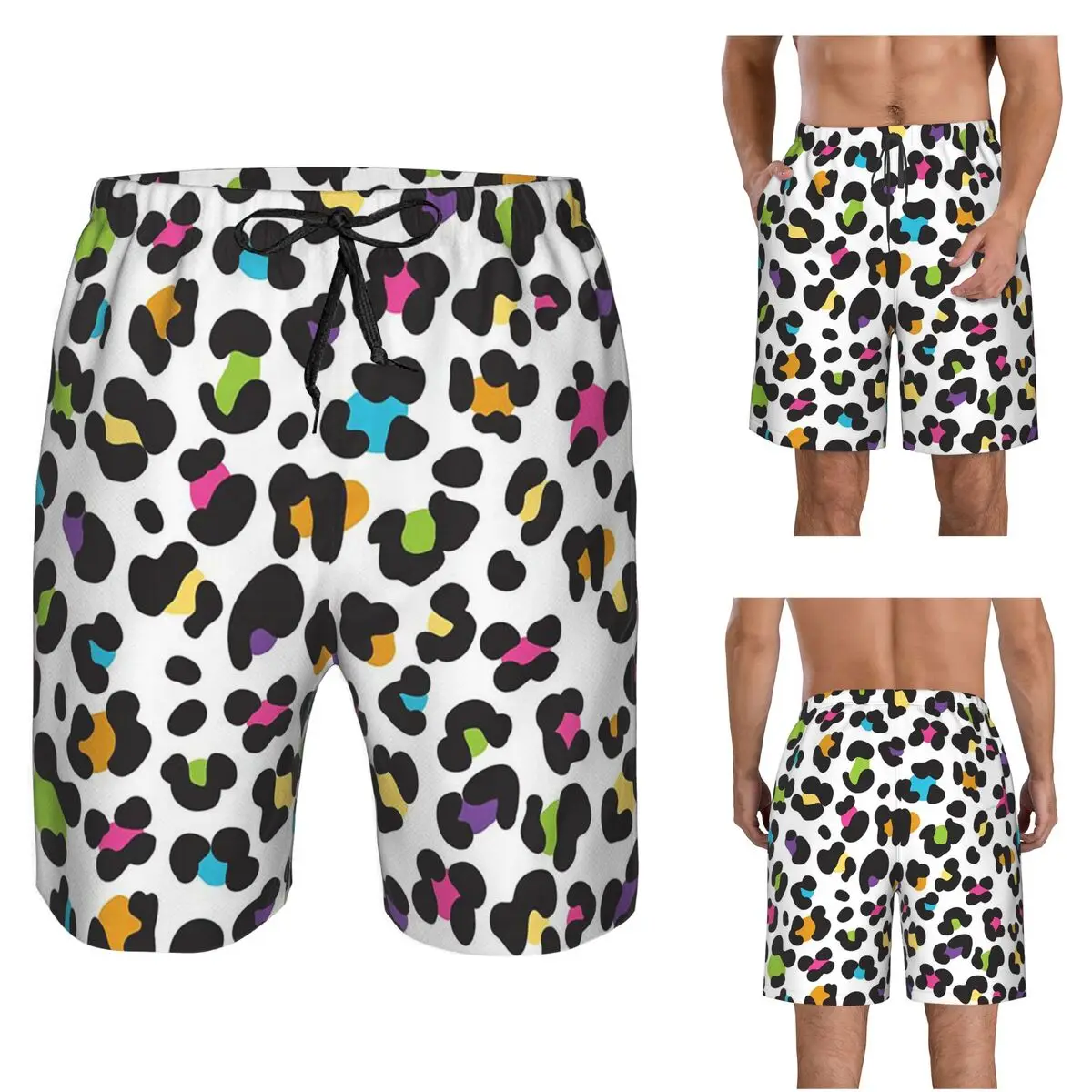 Orange Leopard Trunks Beach Board Shorts Casual Quick Dry Swim Summer Men Pants