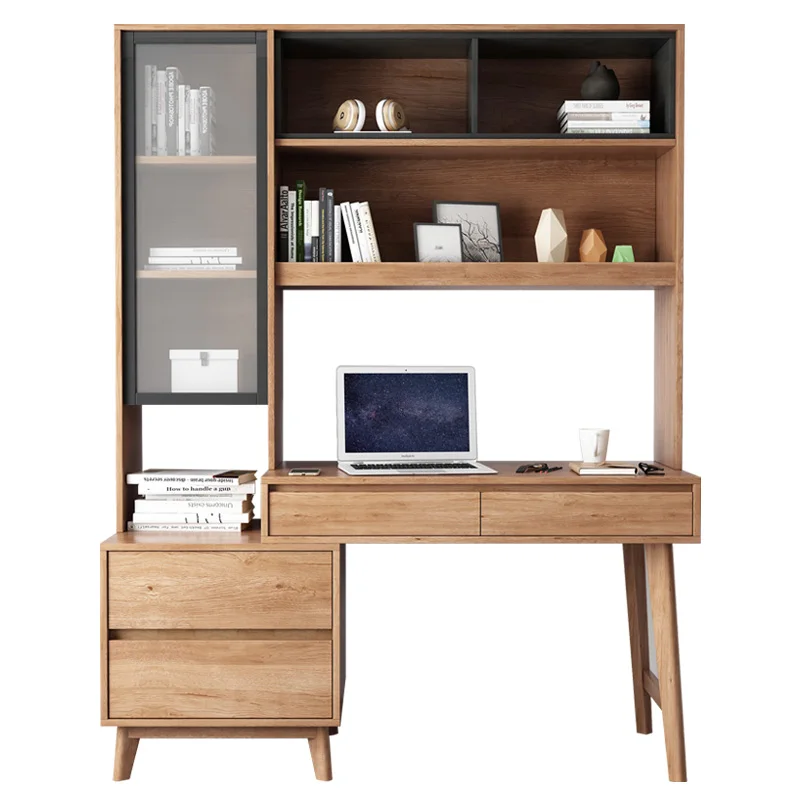 Nordic desk, bookshelf, integrated computer desk with drawers, home office desk, multifunctional writing learning