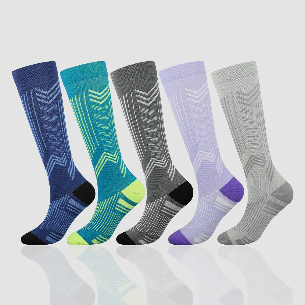 5pair New Arrow Compression Socks Nylon Cycling Outdoor Running Stockings Women Professional Colorful Sports Men Fitness  Border