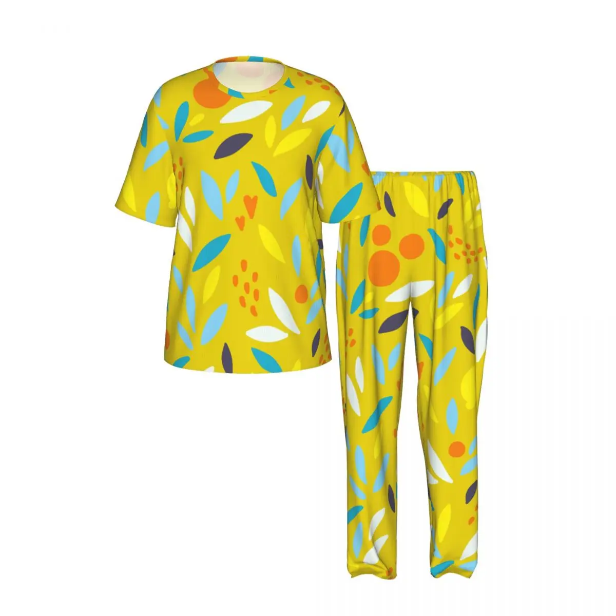 Men Pajamas Set Cute Oranges Lemons And Leaves In Bright Colors Short Sleeve Spring Summer Lounge Sleepwear Male Nightwear