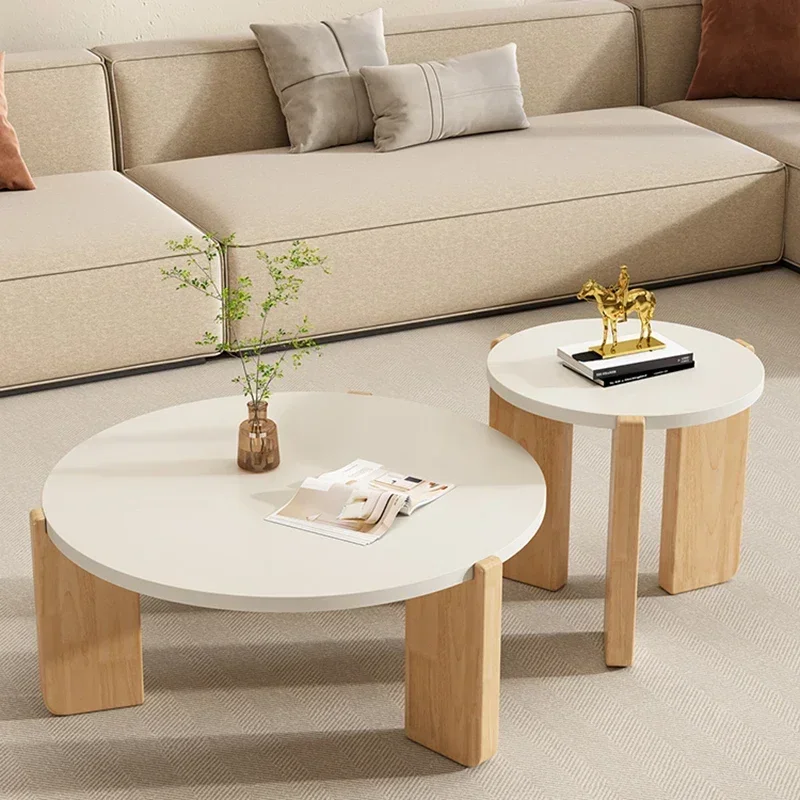 Solid Wood Living Room Household Coffee Table Simple Round Combination Light Luxury Large Capacity Corner Table Coffee Tables