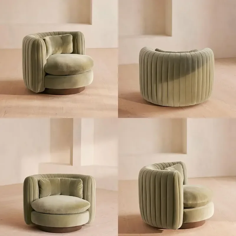 Faddish Green Velvet Fabric and Wooden Frame Accent Chair for Luxury Hotel Swivel Chair