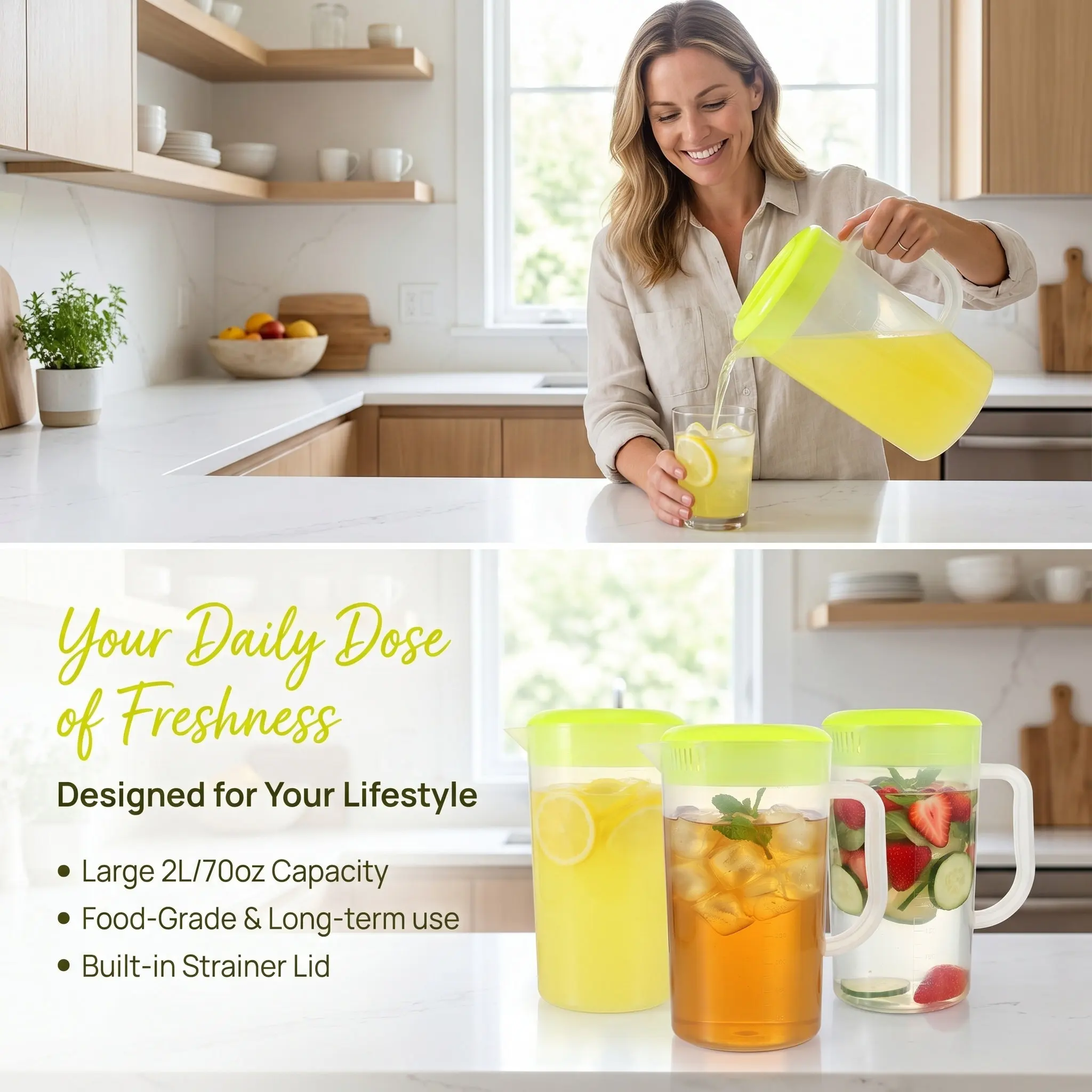 Cold Water Pitcher Large Capacity Wear-Resistant Plastic Jug for Drinks Lemonade Tea Storage Pitcher Water Serving Jug