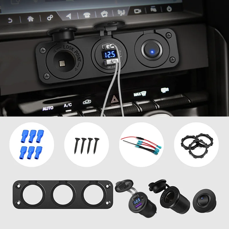 Zigarettenanzünder-Buchse, 12 V, Splitter mit Kippschalter, PD, USB, C, QC3.0, Auto-USB-Ladebuchse, Splitter-Panel mit LED-Voltmeter – Detail 3