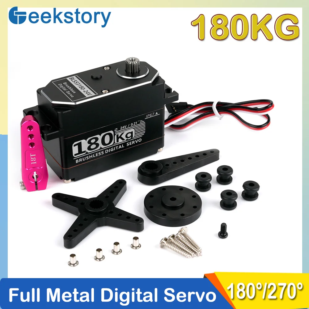 Servo digital totalmente metálico de 180 kg BLS53180-24V 180 °   /270 °   Servo de Motor sin escobillas controlado en ángulo, piezas de bricolaje para modelo de Robot de coche RC