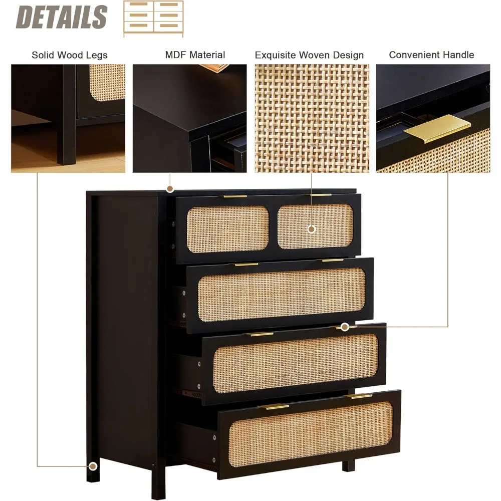 مجموعة من خزائن خشبية من الروطان بمقابض معدنية وخزائن تخزين لغرفة النوم #6