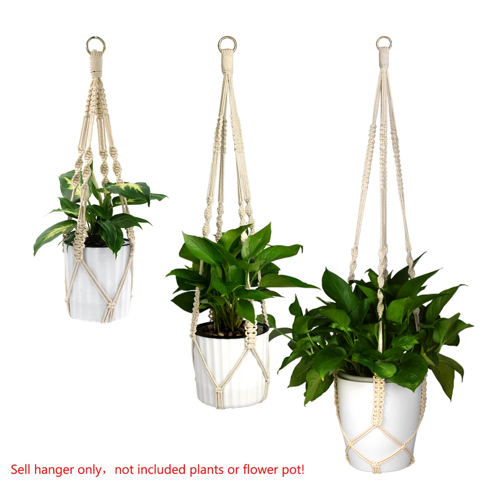 Iron ring Plant Hanger Handmade Cotton 51/76/100cm Hanging Basket Flower Pot Macrame Holder With Ring countyard garden Decor