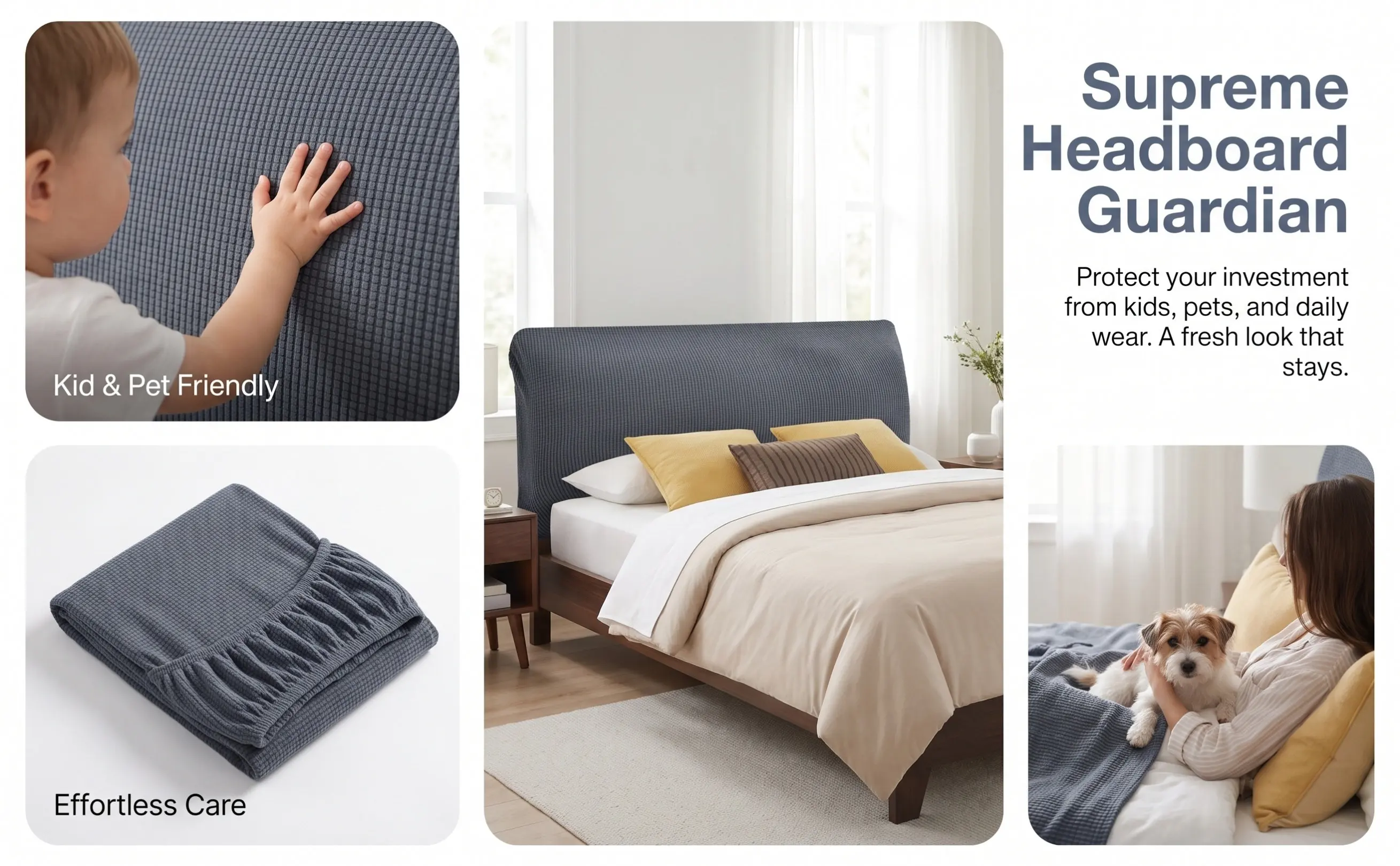 Stretchy Polyester Headboard Cover Elastic Edge Solid Color Slipcover Protective Sleeve for Double Bed Bedroom Furniture