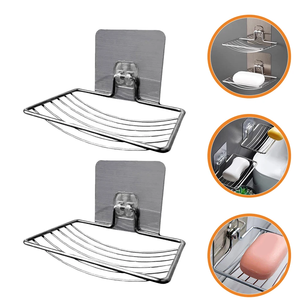 2 قطعة صندوق شفط حامل من الفولاذ المقاوم للصدأ للاستحمام جدار بار تخزين الصابون المطبخ الحمام المنظم صحن الصابون القابل للتصريف #2