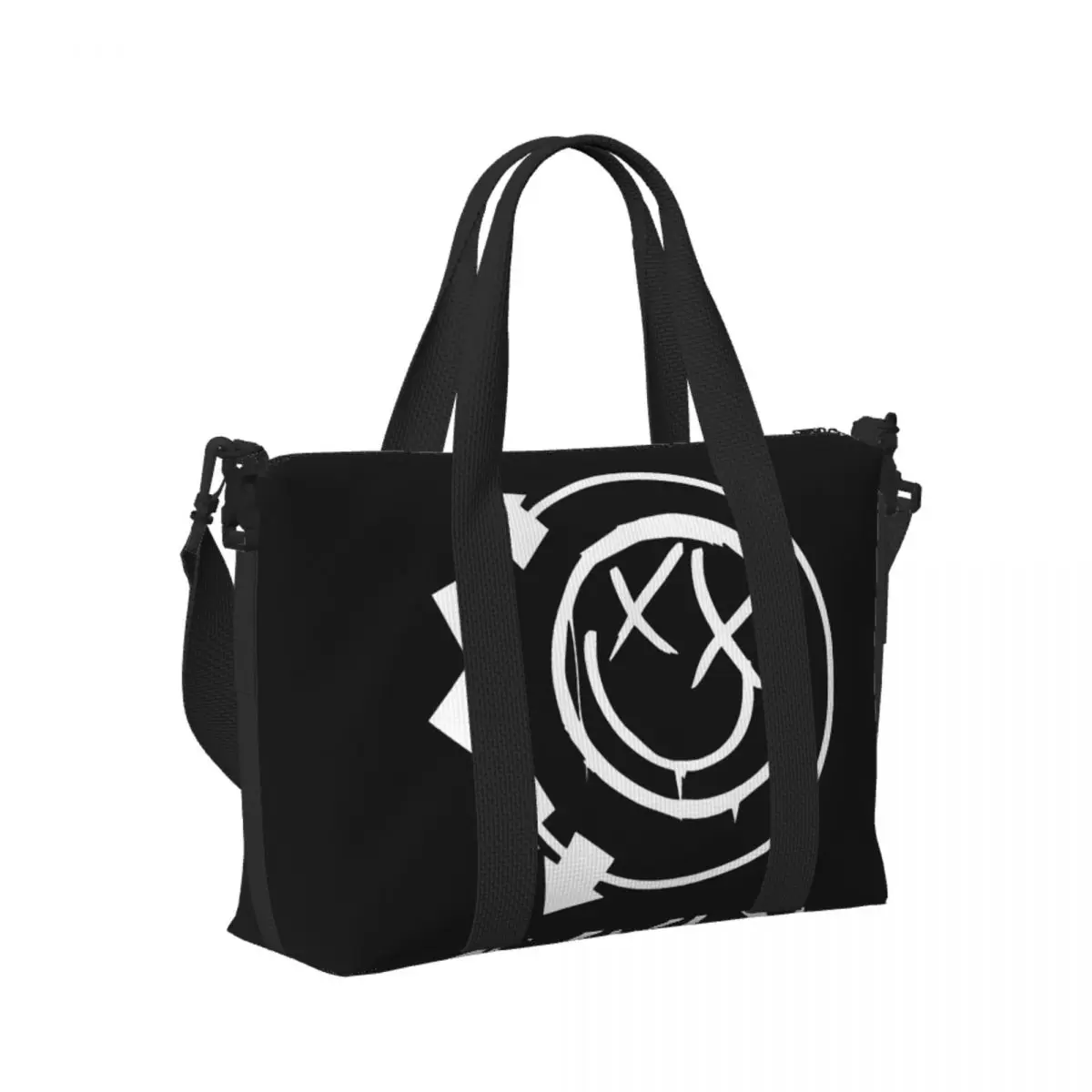 

Custom B-Blink 182 Punk Smile Beach Travel Bag Large Capacity Tote Bags for Gym Yoga Women Shopping Duffle Shoulder Bag