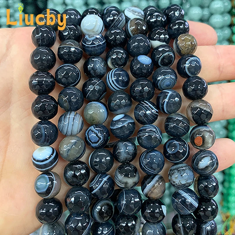 Dark Night Faceted Black Striated Agates Natural Stone beads For Jewelry Making DIY personality Accessories15