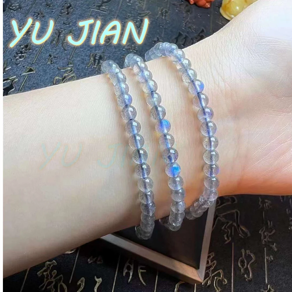 

Newest Natural Grey Moonstone Bracelet Perfect Beautiful Light Sense ROUND Beads Bangles Crystal Gem Handring Chain Fine Jewelry