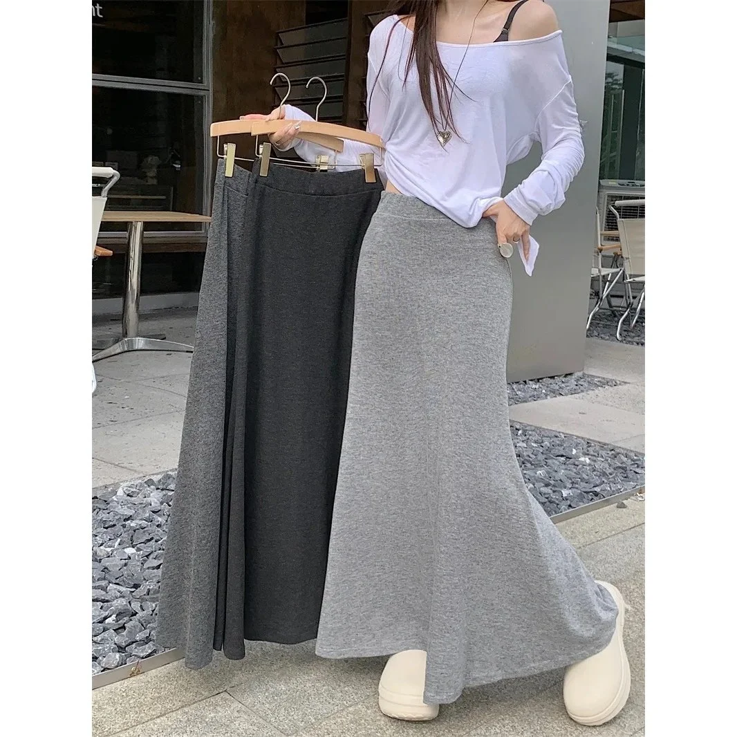 伸縮性のあるハイウエストのシンプルなドレープフィットのロングスカート、カジュアルでスリムなロングスカート、レジャー、春夏新作、女性用...