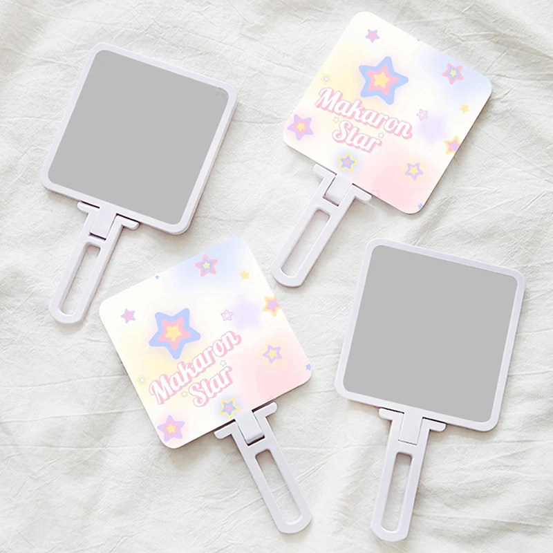 مرآة مكياج على شكل نجمة متدرجة قابلة للطي/غير قابلة للطي، مرآة مكياج محمولة باليد، مقبض عنبر الطالب، مرآة على شكل قلب للفتيات