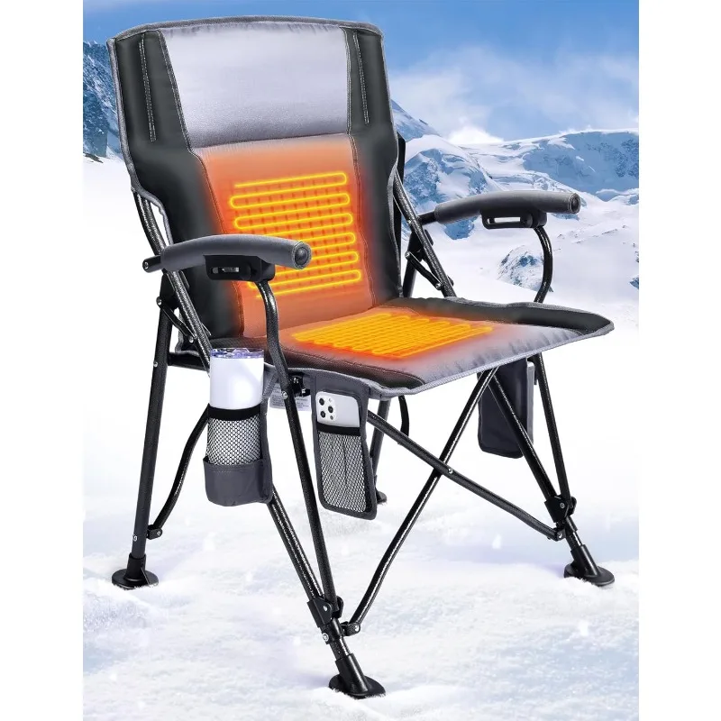 

Heats Back and Seat, 3 Heat Levels, Fully Padded Heated Folding Chair for Outdoor Sports with Cup Holder, Rich Pockets,