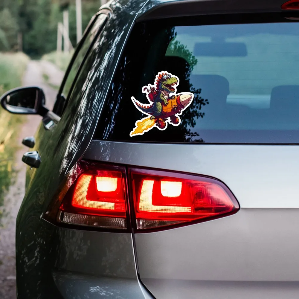 Dinosaur On Rocket Unique Must Have Scratch Resistant Aesthetic Motorcycle Decal Accessory Waterproof Vinyl Car Laptop Window
