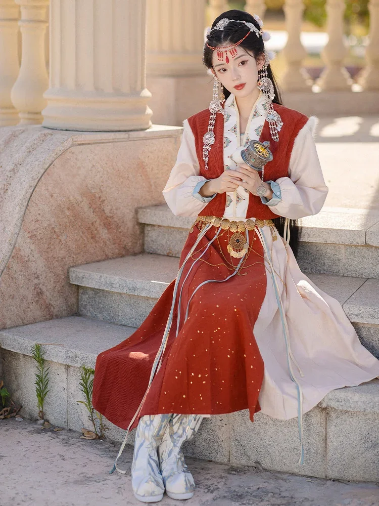 Costume Hanfu de style chinois pour femmes, nouveaux éléments tibétains adultes, vêtements de prairie imbibés de Tang, régions occidentales améliorées