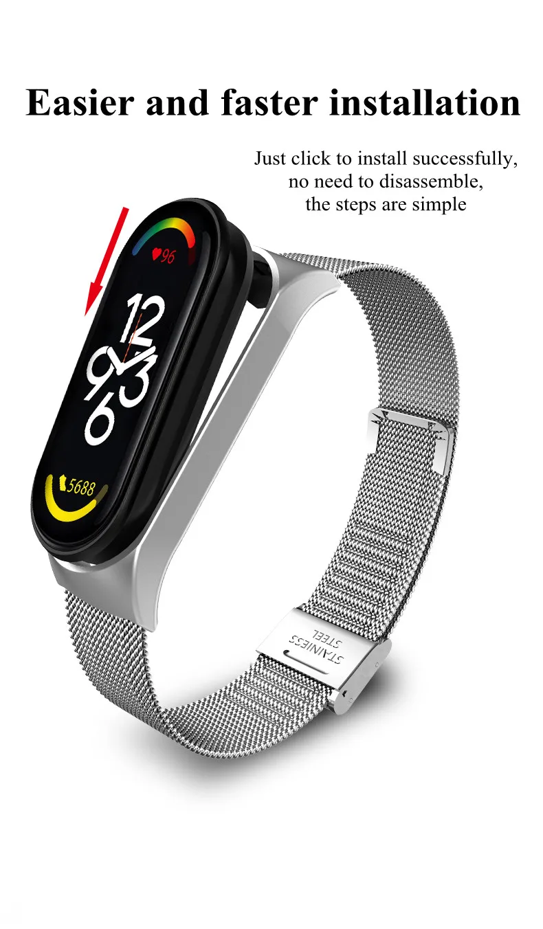 Металлический браслет для Xiaomi Mi Band 7 3 4 5 6, Безвинтовой ремешок из нержавеющей стали для Mi Band 7 6 4 3 5