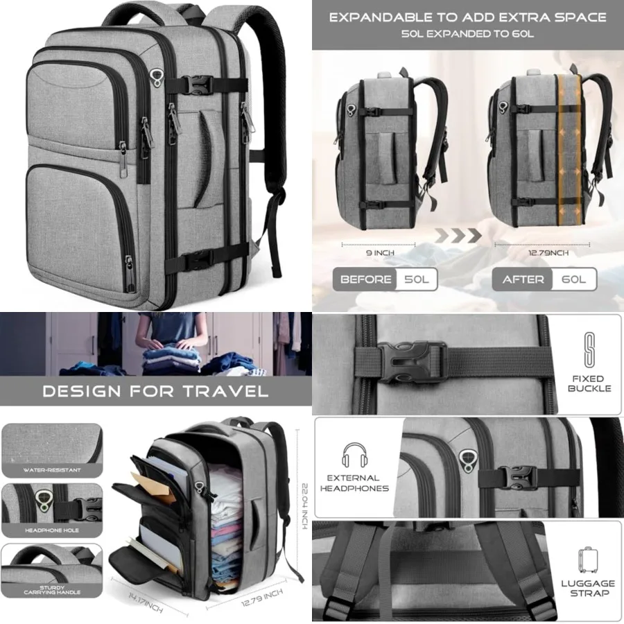 

Extra Large Travel Backpack, Carry on Luggage Backpack TSA 18.4 inch Laptop Bag Flight Approved, Lightweight Business Luggage B