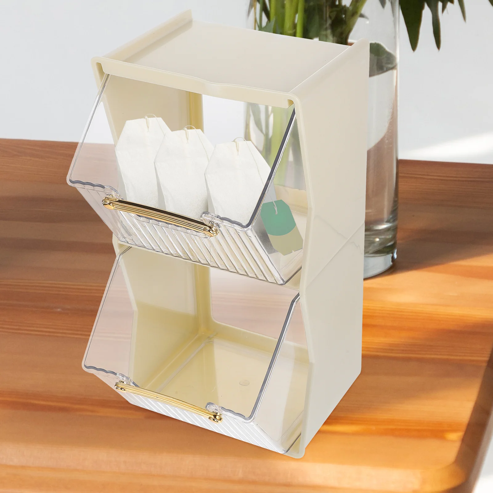 

Tea Bag Storage Box Capsule Coffee Transparent Double Layer Desktop Rack White ganizer Tea Bag Holder Shelf Container