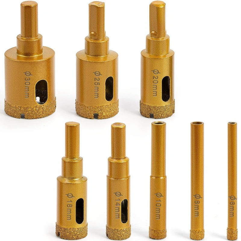 Dry/Wet Brazing Tile Core Drill Bits Sets Brazed Hollow Tile Hole Saw Set (6-30Mm) 8 PCS