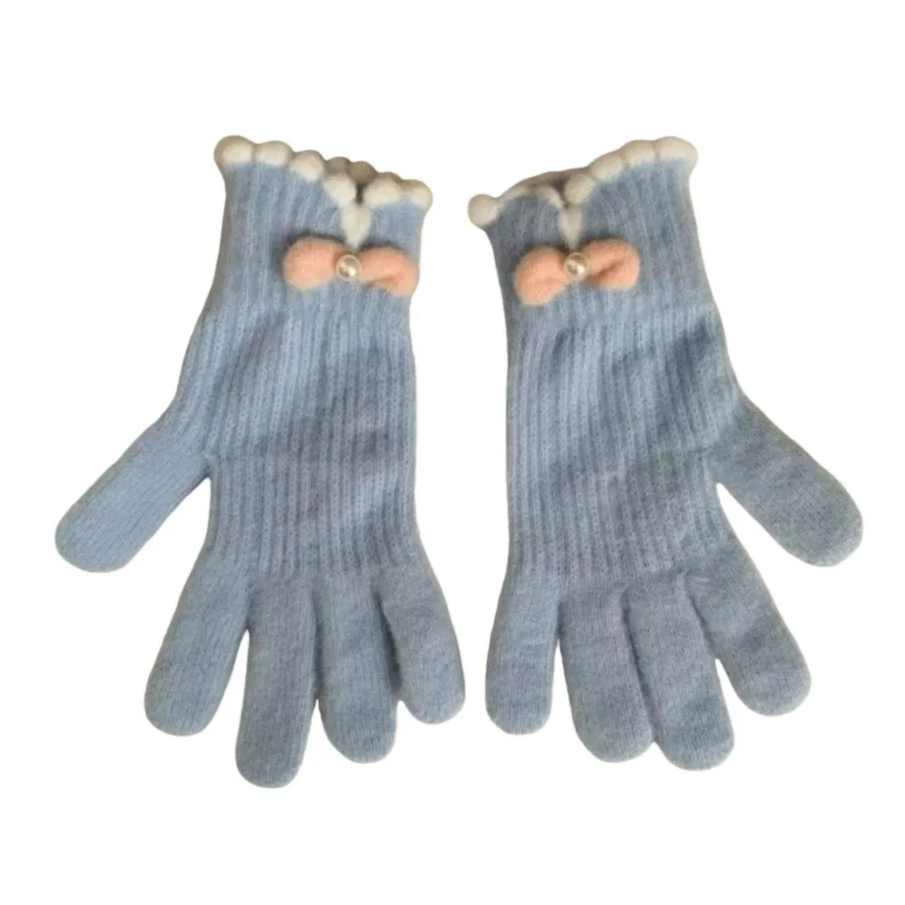 Full Finger Women Winter Warm Gloves Candy Colors Elasticity Touch Screen Knitted Gloves Bow-knot Windproof