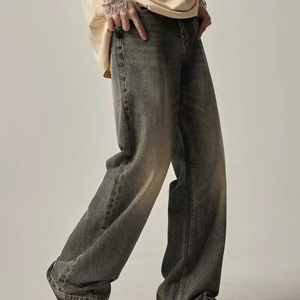 Summer Men's Denim Pants Old Blue Washed Male Jeans Straight Casual Menwear Loose Wide Leg Trousers New Fashion