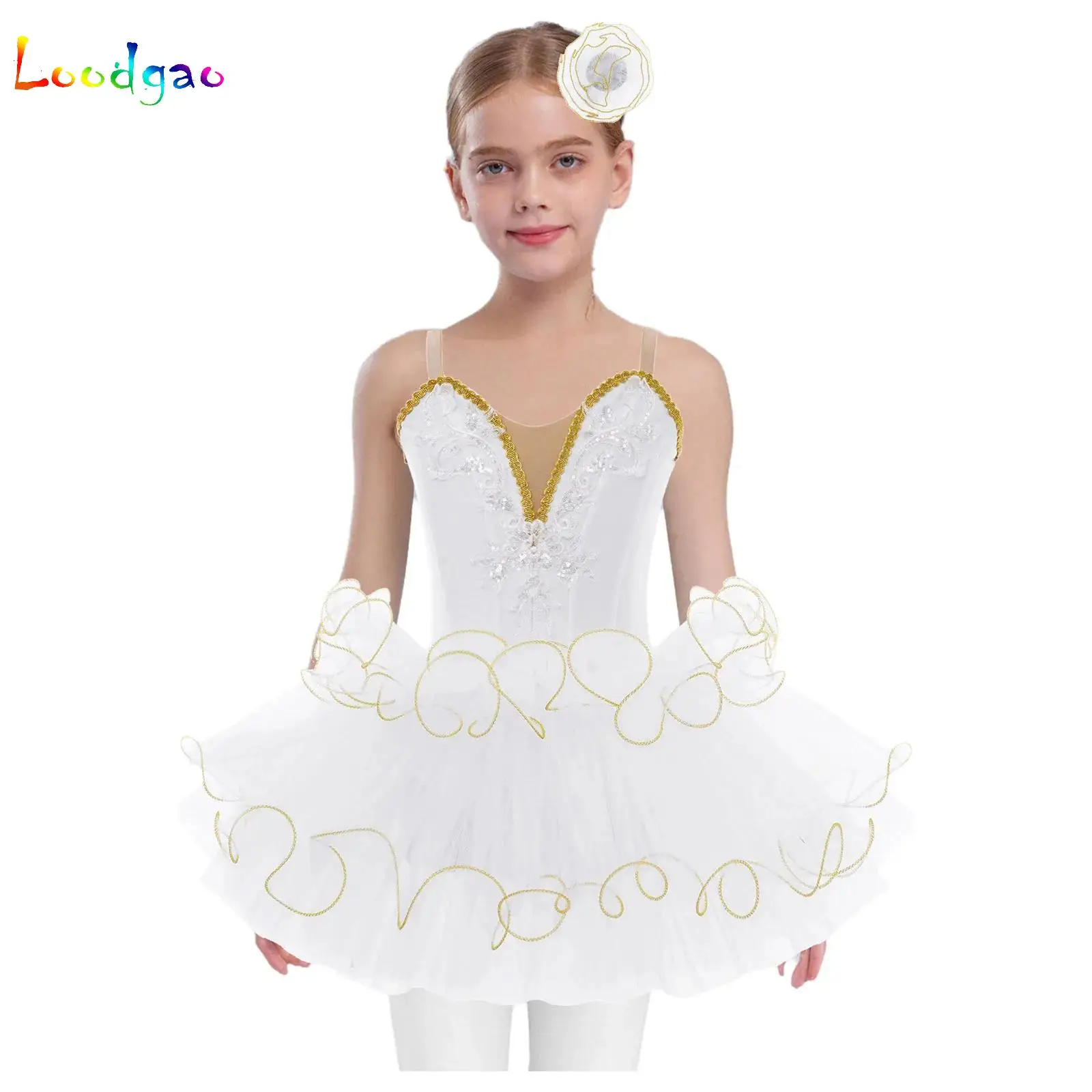 

Girls Dress Kids Competition Costume Ballet Dancer Dress Tutu Skirt with Adjustable Straps Ballerina Dress Leotard with Headwear
