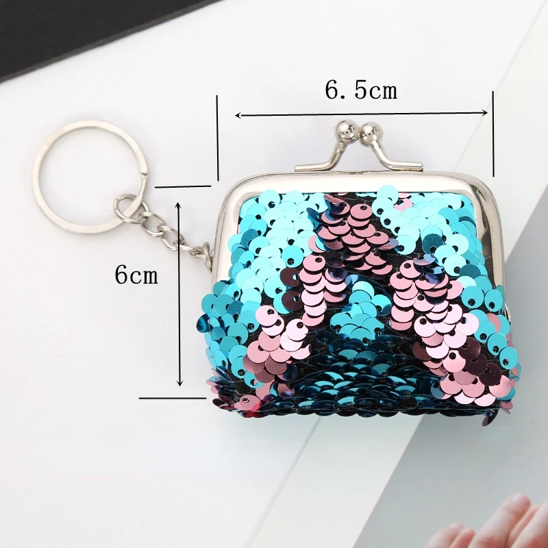 Women Paillette Mini Coin Purse Female Clutch Bag Metal Hasp Change Keychain Key Access Card Holder Small Wallet Money Bag