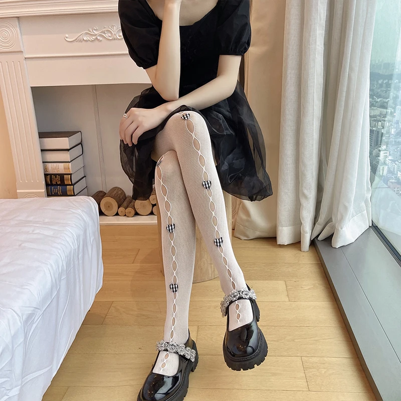 New Spring Summer Bowknot Hollow Out Pantyhose Sexy Thin Lace Tights Japanese Korean JK Fishnet Silk Stocking Women 9 Style