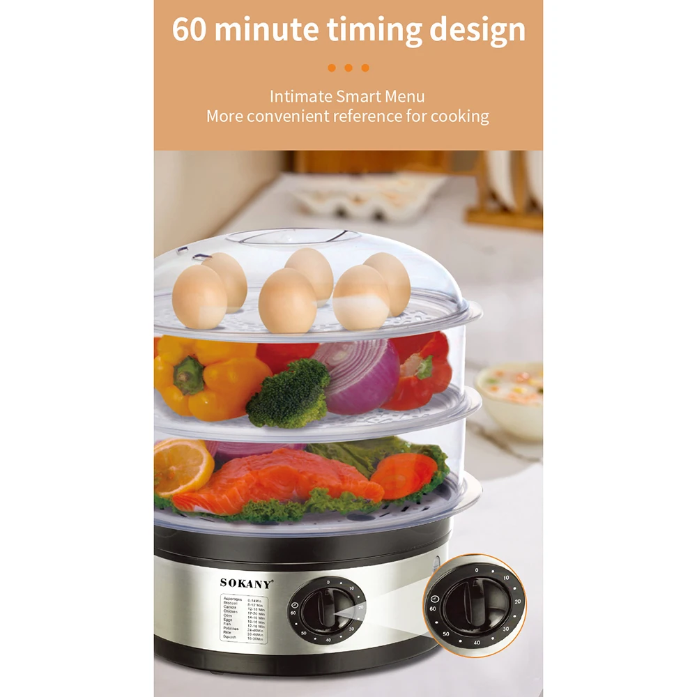 Food Steamer 3-layer Electric Vegetable Steamer with Reservation and Timer Multi-function Steamer for Fast Simultaneous Cooking