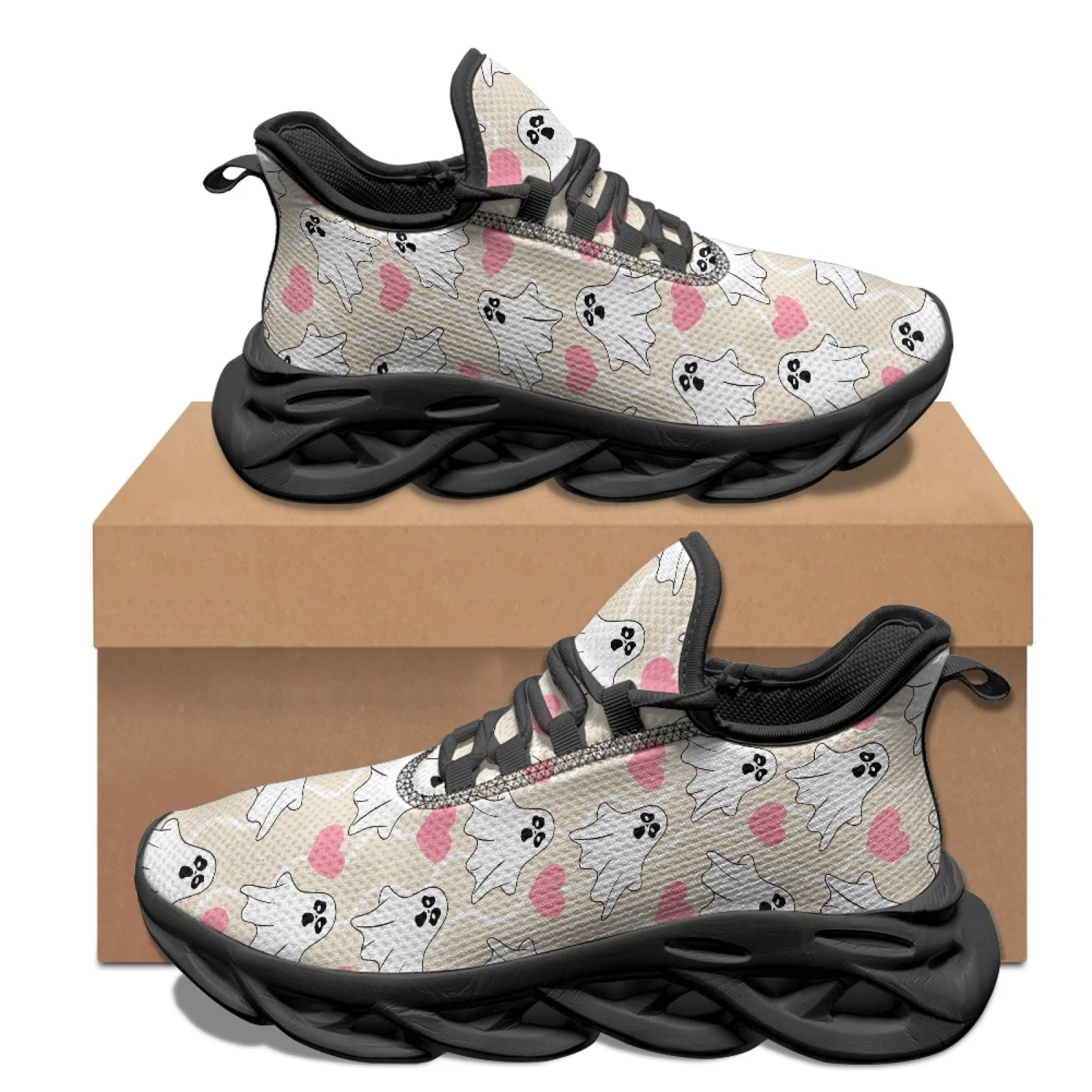 PENSTROLL PENSTROLL Ghost Heart Print Athletic Sneakers Mesh & EVA Sports Shoes Lace-Up for Jogging New Design Fall Fashion Men