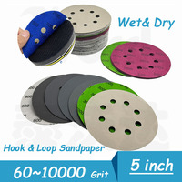 5inch Sandpaper 125mm 60~10000 Grit Round Shape Sanding Discs Hook Loop Buffing Sheet Sandpaper 8 Hole Wet&Dry Sanding Pad