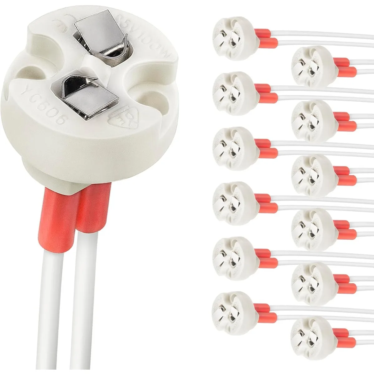 JOYINLED 10/20PCS G4 GU5.3 Bi-Pin Ceramic Lamp Socket with Wire Connector for MR16 MR11 Halogen LED Bulb Holder 5.9in Wire