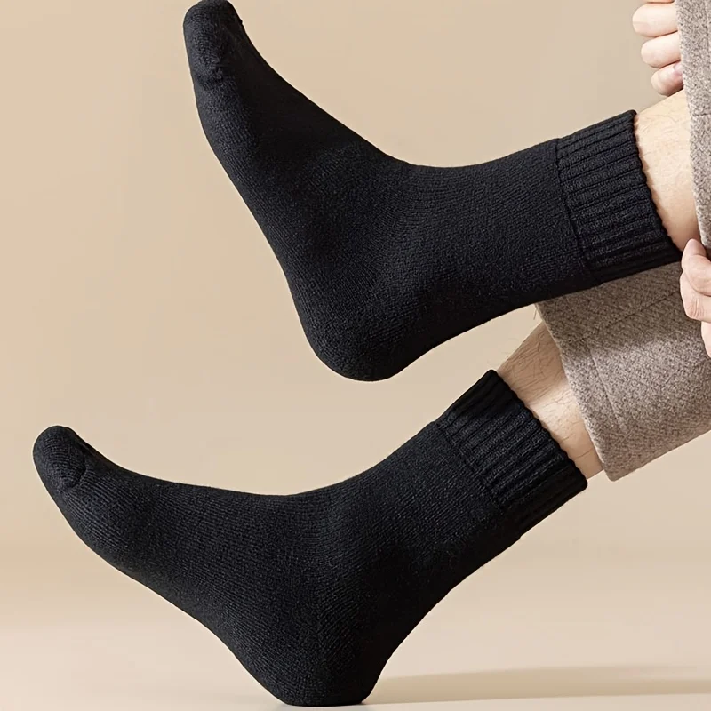3/5 Pairs Winter Men Women Thick Black Knitted Socks Warm Cold Proof Snow Socks Outdoor High Quality Mid Tube Casual Socks