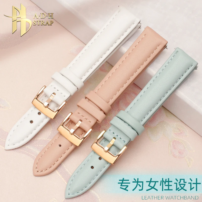 14mm 16mm 18mm 20mm Genuine Leather Plain Watchband for Casio Fossil Citizen Watch Strap DW Ladies Bracelet Sky Blue Pink Brown