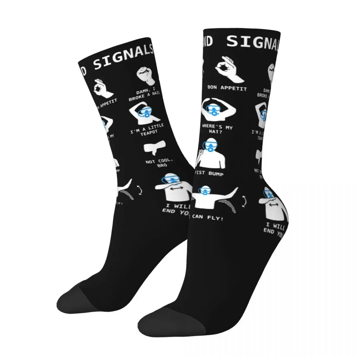 Fashion Scuba Hand Signals Diver Dive Basketball Socks Polyester Middle Tube Socks for Women Men Non-slip