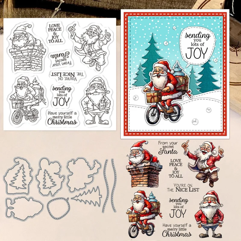 Suncraft Merry Christmas Santa Claus Cutting Dies Clear Stamp DIY Scrapbooking Metal Dies Silicone Stamp For Cards Album Decor