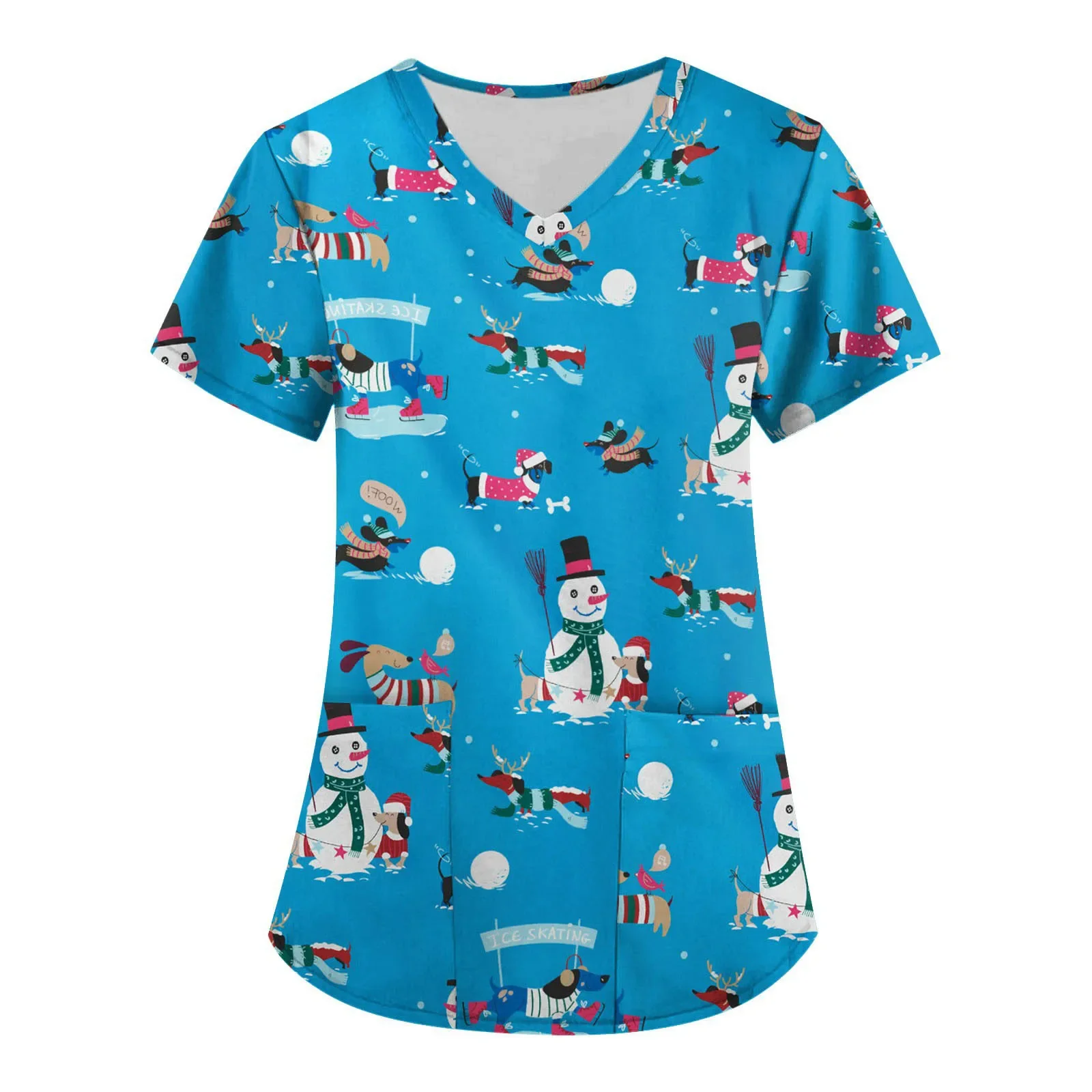 Uniforme de Noël pour femmes, col en V, imprimé de Noël, manches courtes, poches, haute qualité, facile à nettoyer, rapide, 2025