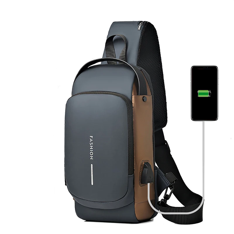 Polarshe-Bolso de hombro multifunción antirrobo para hombre, bandolera de viaje con USB, bolso de pecho cruzado