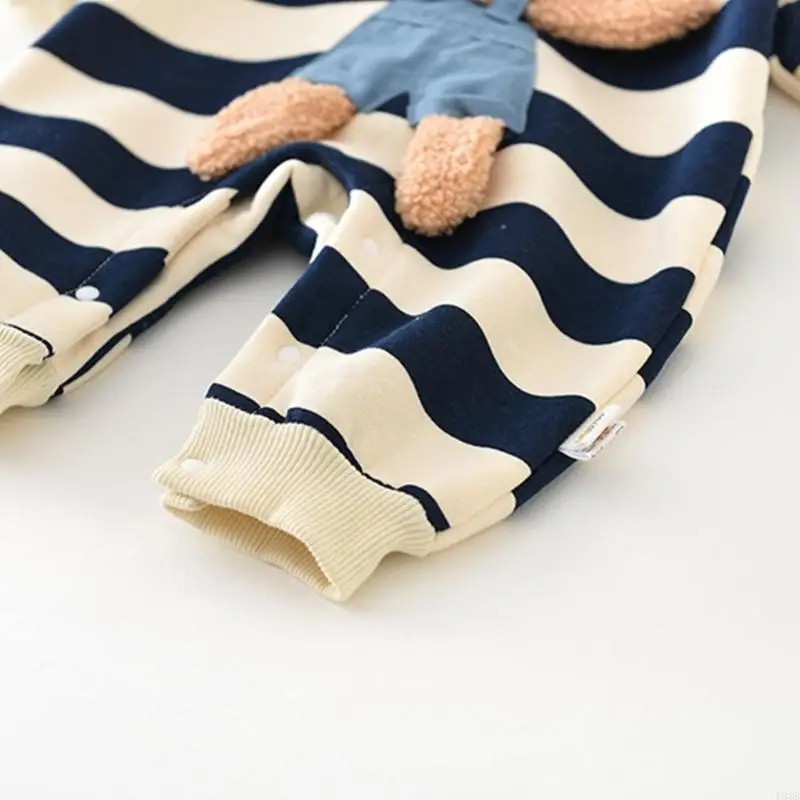 بدلة أطفال مخططة بأكمام طويلة رومبير مآزر للرضع بدلة ربيعية غير رسمية ملابس الدب الكرتوني ملابس قابلة للتنفس P31B #4